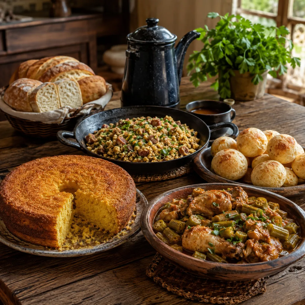 Mesa rústica com receitas brasileiras da roça